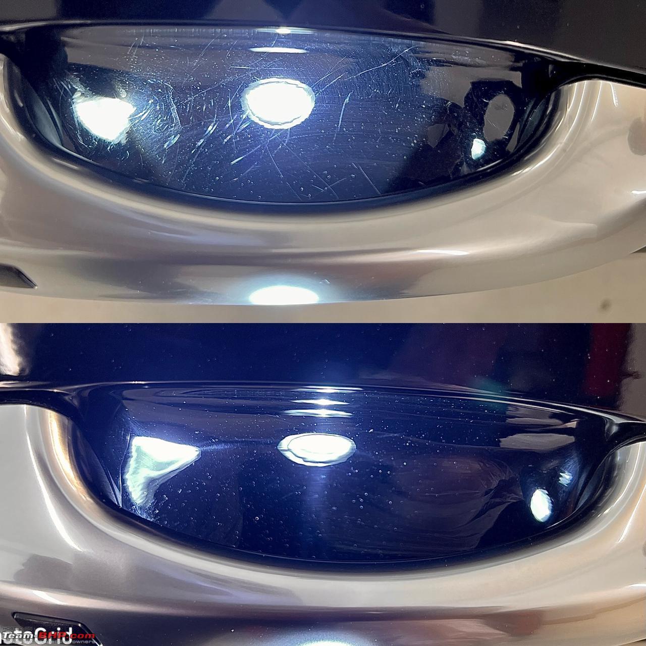 Before and after car headlight restoration and polishing service